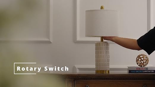 PoKat 20.75" Small Modern Ceramic Table Lamps Set of 2 for Bedroom, White