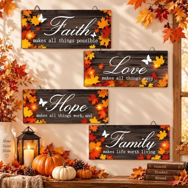 4 Pcs 10 x 4 Inch Fall Decorations for Home Maple Leaf Wall Decor, Black