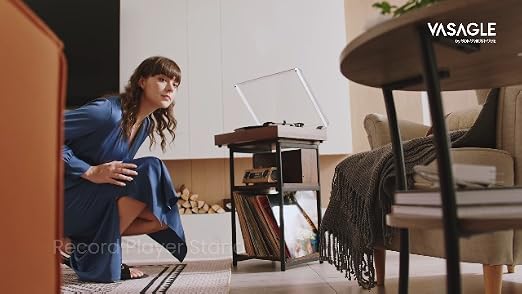 VASAGLE Side Table, Small End Table, Tall Nightstand, Steel Frame