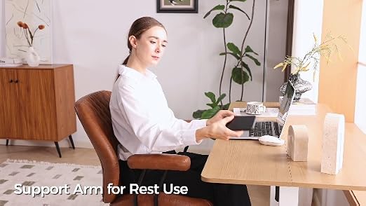 YFO Home Office Desk Chair Office Rubber Casters Ergonomic Computer Chair with Lumbar Support Adjustable Height Rolling Swivel Executive Task Armrests Chair， Brown Leather