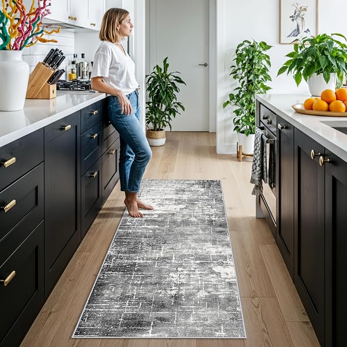 2x6 Hallway Washable Runner Rug : Vintage Soft Kitchen Laundry Runner with Non Slip Backing Farmhouse Entryway Living Room Floor Mat Stain Resistant Carpet for Bedroom Bathroom Distressed Beside Rug