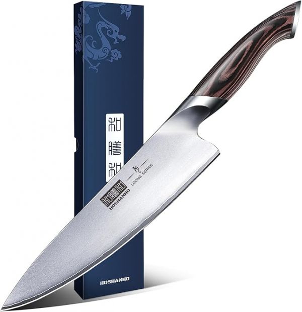 HOSHANHO Kitchen Knife in Japanese High Carbon Steel, Professional High-Class Chef's Knife 8 inch, Non-slip Ultra Sharp Cooking Knives with Ergonomic Handle