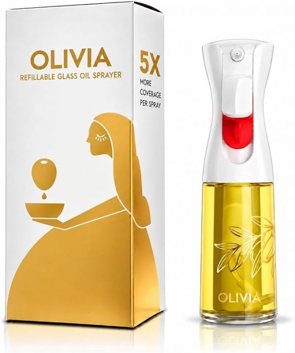 FLAIROSOL OLIVIA. The Original Advanced Oil Sprayer for Cooking, Salads, BBQs and More, Continuous Spray with Portion Control, Trusted by Chefs. Patented Technology. (Glass Bottle) (Golden Leaves)