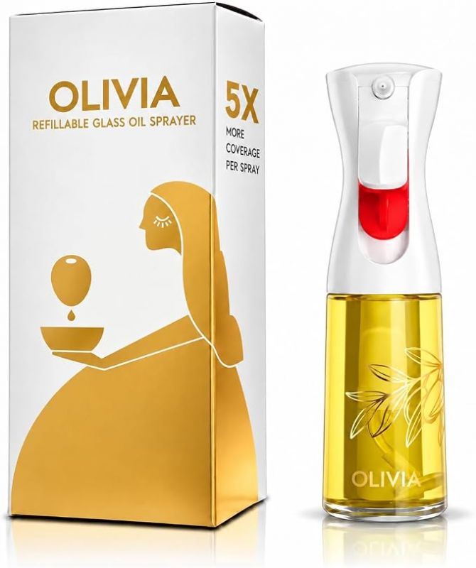 FLAIROSOL OLIVIA. The Original Advanced Oil Sprayer for Cooking, Salads, BBQs and More, Continuous Spray with Portion Control, Trusted by Chefs. Patented Technology. (Glass Bottle) (Golden Leaves)