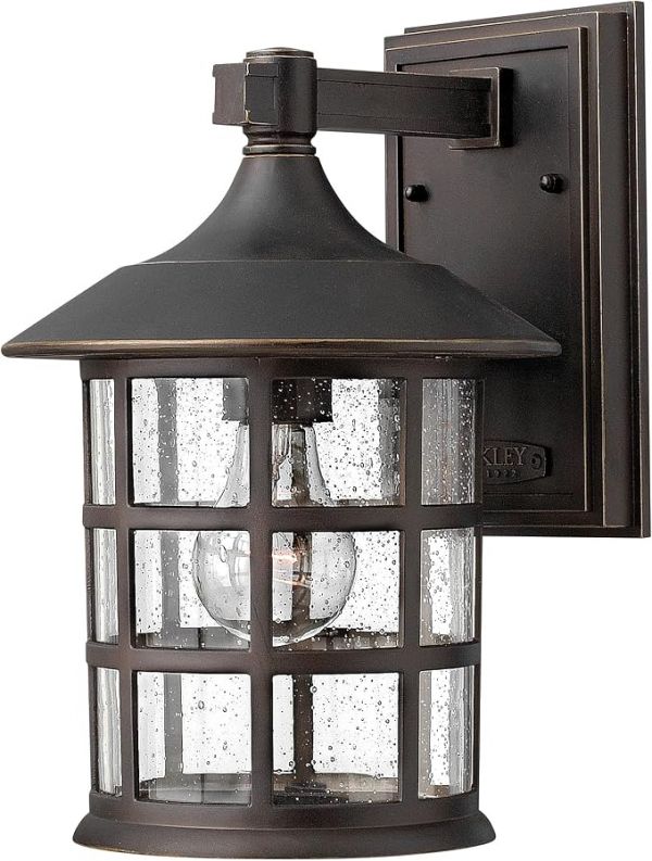 Hinkley Freeport 1804OZ Small Outdoor Wall Mount Lantern, New England Design, Cast Aluminum, Clear Seedy Glass, Oil Rubbed Bronze