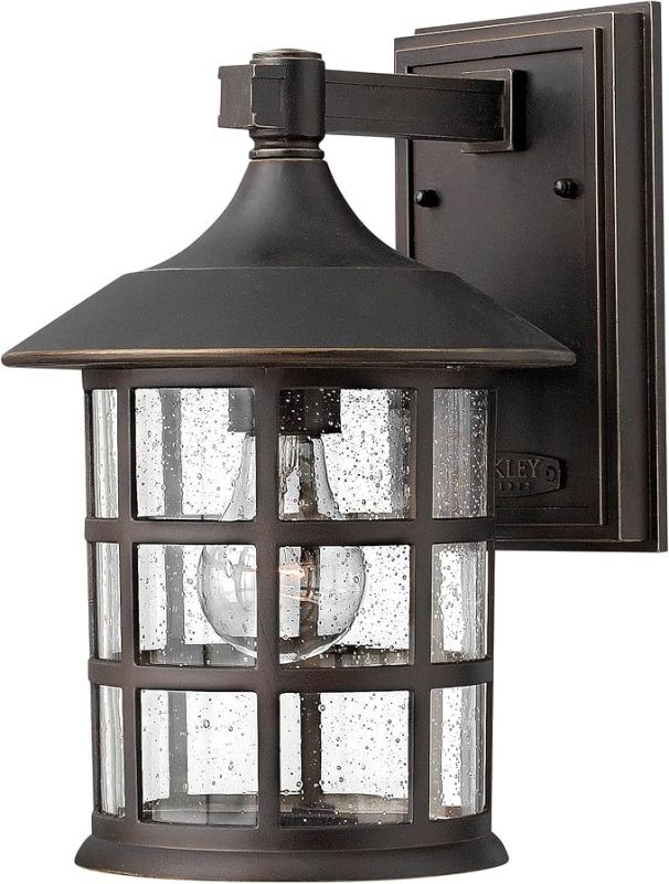 Hinkley Freeport 1804OZ Small Outdoor Wall Mount Lantern, New England Design, Cast Aluminum, Clear Seedy Glass, Oil Rubbed Bronze