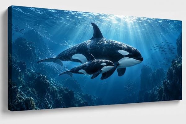 JILLICK Orca Pair Framed Canvas Wall Art for Bedroom