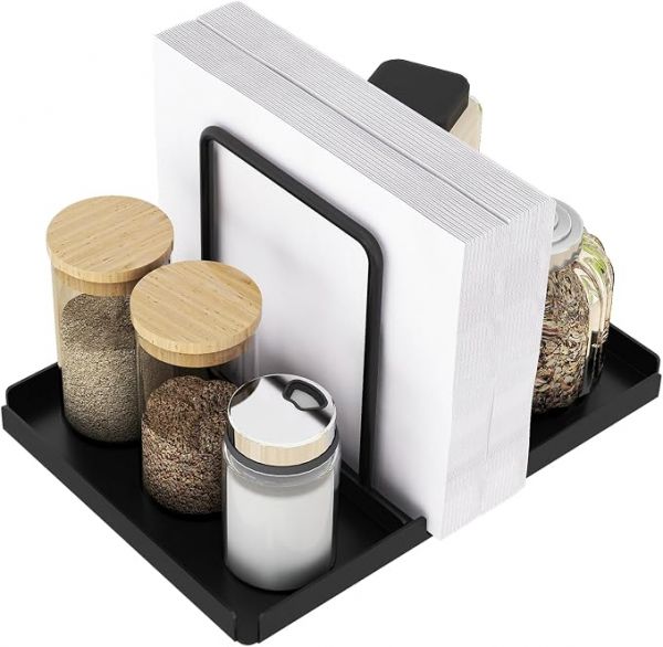 Napkin Holder for Table with Salt and Pepper Shakers Caddy, Black