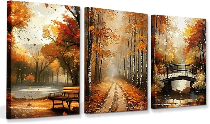 3 Piece Fall Tree Wall Art Canvas Prints Living Room Fall Wall Decor