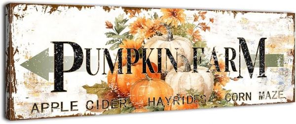 Fall Pictures Wall Decor Rustic Autumn Wall Art for Kitchen Dinner Room Farmhouse Pumpkin Farm Signs Canvas Prints Festival Harvest Painting Thanksgiving Halloween Artwork Door Proch Decorations 6x17"