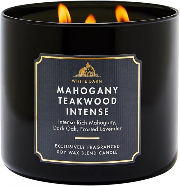 Bath & Body Works 3-Wick Candle, Mahogany Teakwood Intense, Soy Wax Blend