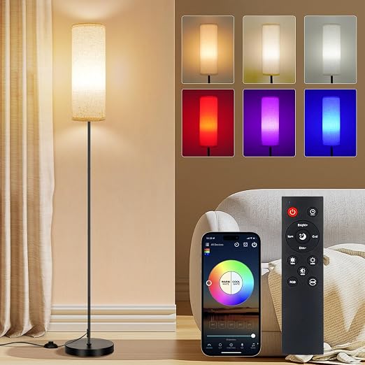 FRIDEKO HOME Floor Lamp, 9W 800LM Color Changing Smart Bulb, Beige Shade