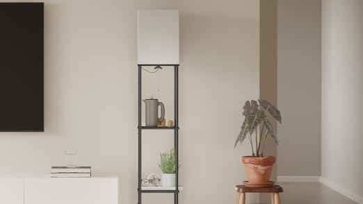 SUNMORY Floor Lamp with Shelves, Standing Lamps for Living Room, Black