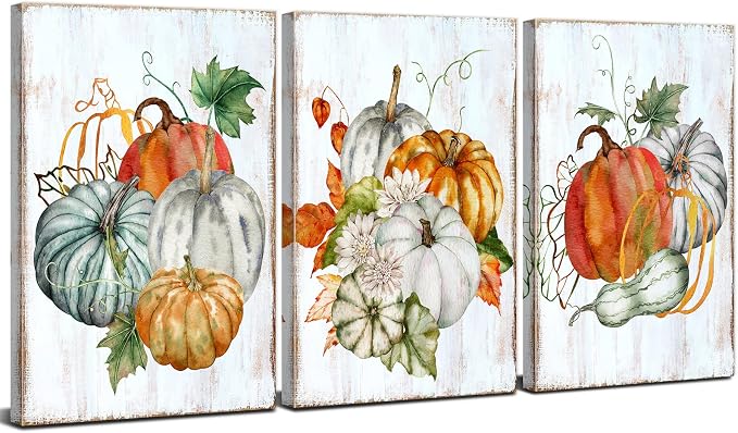 Pumpkin Decor Wall Art Halloween Themed Canvas Wall Decor for Kitchen Bedroom Living Room Home Decorations Fall Festival Party Pictures Farmhouse Autumn Harvest Posters Modern Artworks 12x16" 3 Pcs