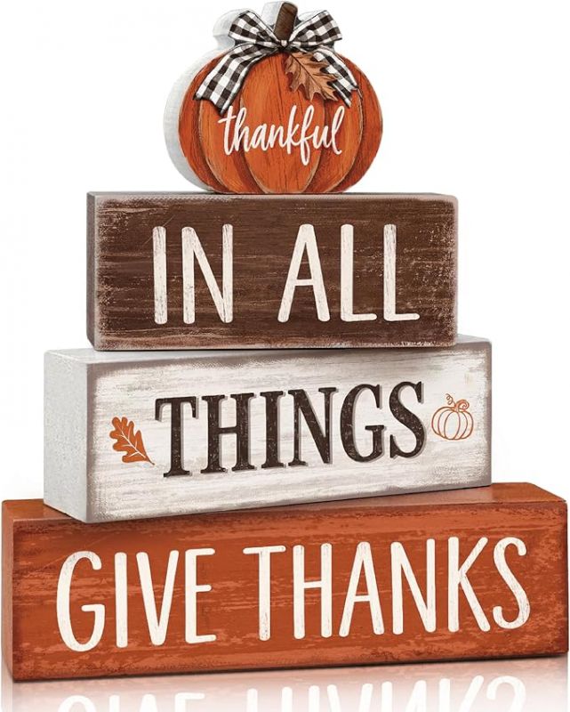 4 Pcs Fall Tiered Tray Decor, Wooden Fall Decorations for Home