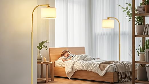 Tall Floor Lamp for Living Room,65'' Modern Standing Lamps with 9W LED Bulb,Elegant Floor Light with Fabric Shade,Gold Tall Lamp for Bedroom Office Study Room Corner Dining Room