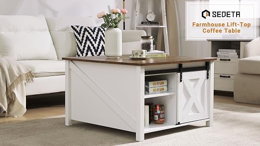 SEDETA 31.5" Lift Top Coffee Table with Storage, Square Coffee Tables for Living Room, Farmhouse Coffee Table with Large Hidden Storage Compartment and Adjustable Shelves, Black
